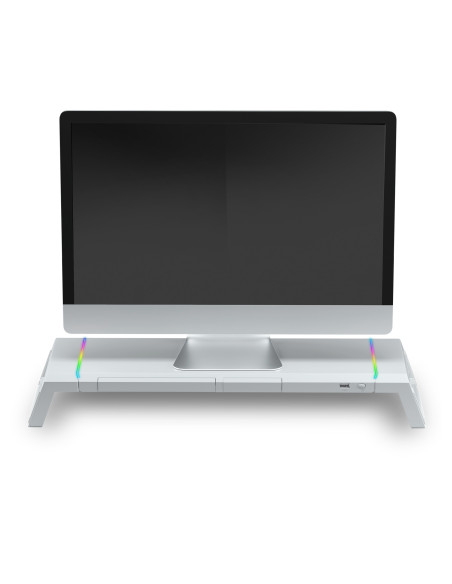 Mars Gaming MGS-ONE Blanco, Soporte Monitor RGB Chroma, Tamaño Ajustable, Soporte Smartphone y Tablet, USB 2.0 Frontal