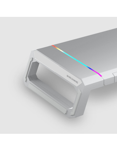 Mars Gaming MGS-ONE Blanco, Soporte Monitor RGB Chroma, Tamaño Ajustable, Soporte Smartphone y Tablet, USB 2.0 Frontal