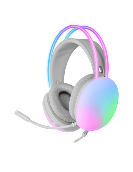 Mars Gaming MH-GLOW Blanco, Auriculares 360° Full Chroma RGB Flow, Micrófono Cancelación de Ruido, Diseño Ultra-ligero,