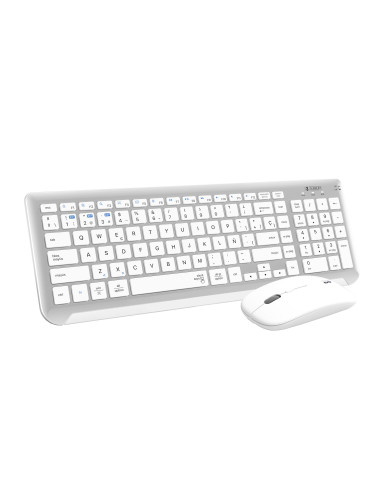 SUBBLIM Teclado con Ratón Bluetooth + 2.4G Combo Dual Prestige Extendido Plata Blanco