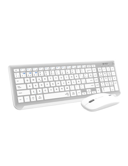 SUBBLIM Teclado con Ratón Bluetooth + 2.4G Combo Dual Prestige Extendido Plata Blanco