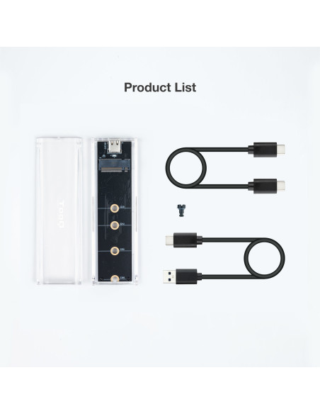 TooQ Caja Externa para SSD M.2 NGFF NVMe, Transparente, RGB