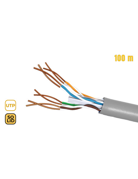 Phasak Bobina de Cable de Red 100 m UTP Sólido AWG23 Cat.6 CCA - PHR 6100