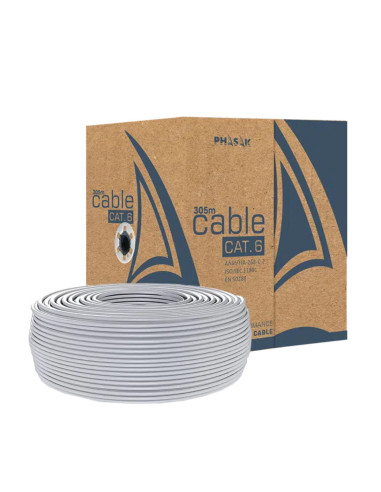 Phasak Bobina de Cable de Red 100 m UTP Sólido AWG23 Cat.6 CCA - PHR 6100