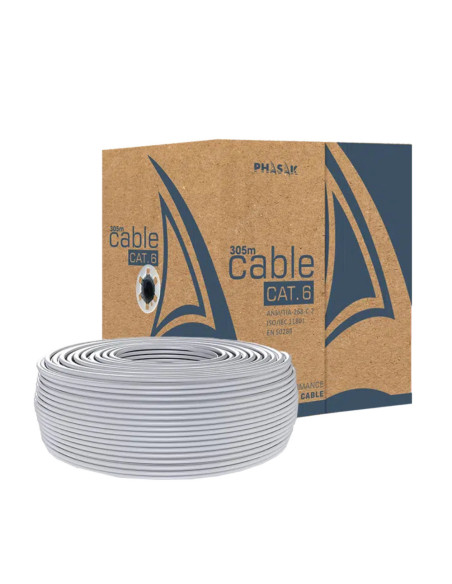 Phasak Bobina de Cable de Red 100 m UTP Sólido AWG23 Cat.6 CCA - PHR 6100