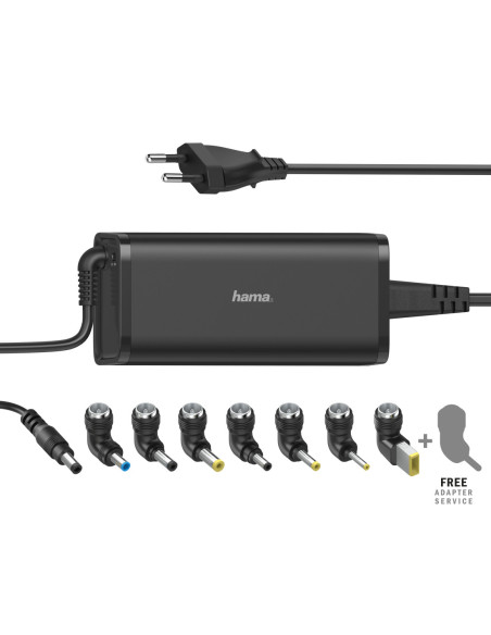 Hama | Cargador universal portátil con 8 adaptadores de 15-19V 90W, Color negro