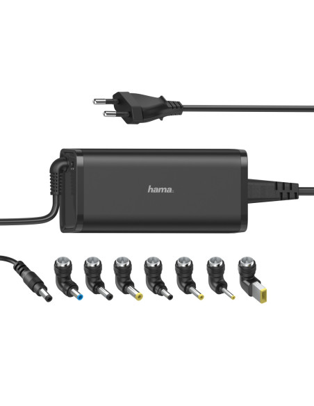 Hama | Cargador universal portátil con 8 adaptadores de 15-19V 90W, Color negro