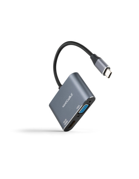 Nanocable Conversor USB-C a HDMI VGA 15 cm, Gris