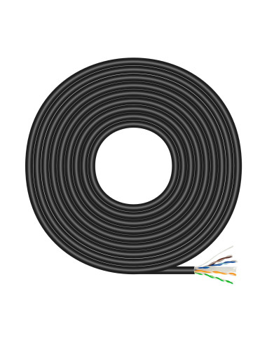 AISENS Cable de Red Exterior Impermeable RJ45 Cat.6 UTP Rígido CCA AWG23, Negro, 100M