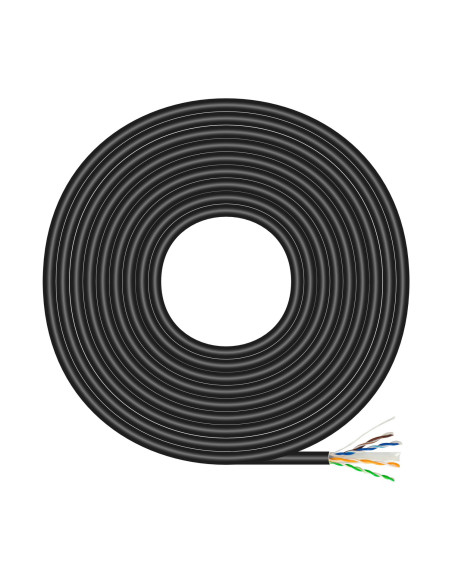 AISENS Cable de Red Exterior Impermeable RJ45 Cat.6 UTP Rígido CCA AWG23, Negro, 100M