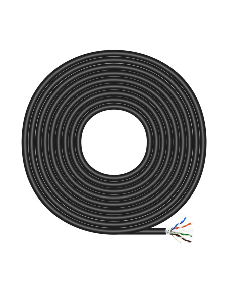 AISENS Cable de Red Exterior Impermeable RJ45 Cat.6 FTP Rigido AWG24, Negro, 100M