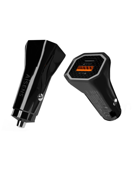 AISENS Cargador de Coche 38W,1XUSB-C PD3.0 20W,1XUSB-A QC3.0 18W, Negro