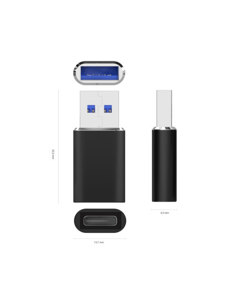 AISENS Mini Adaptador USB 3.2 Gen2   USB 2.0 3A, Tipo USB-C H-A M, Negro