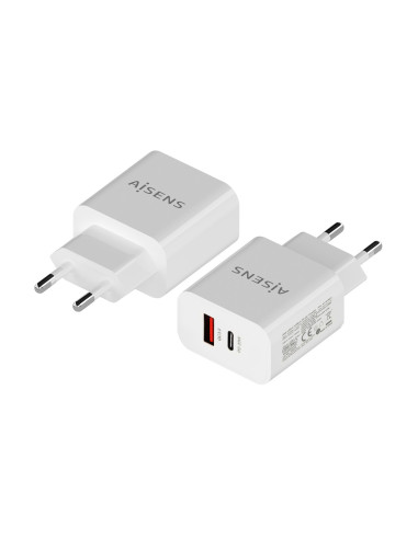 AISENS Cargador 20W, 1xUSB-C PD3.0, 1xUSB-A QC3.0, Blanco