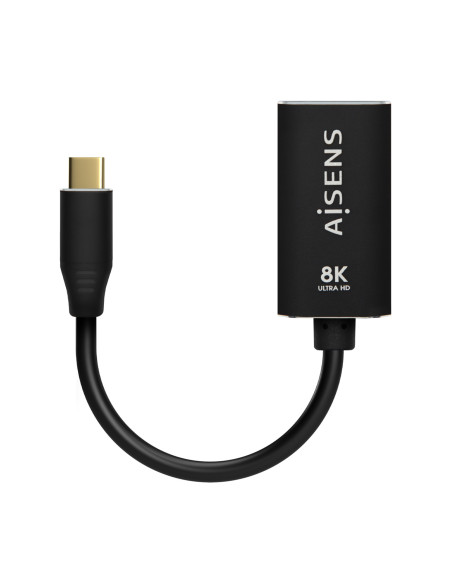 AISENS Conversor Aluminio USB-C a Displayport 8K@60Hz, USB-C M-DP H, Negro, 15cm