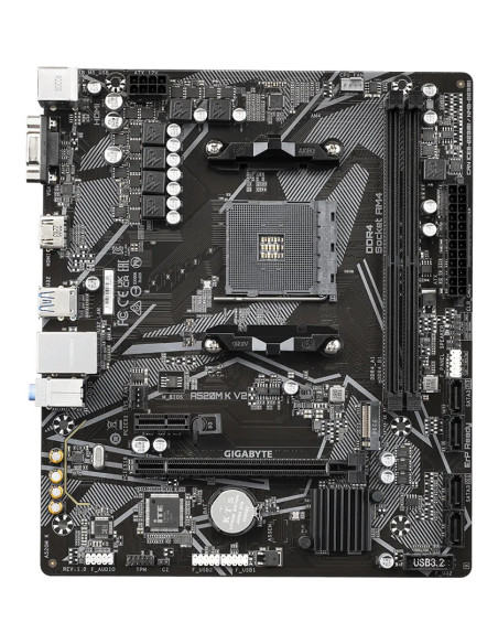 GIGABYTE Placa base A520M K V2 - Compatible con CPUs AMD Ryzen serie 5000 AM4, hasta 5100MHz DDR4 (OC), PCIe Gen3 x4 M.2, LAN