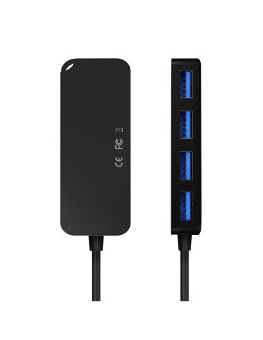 AISENS Hub USB 3.0, Tipo A M-4x Tipo A H, Negro, 15cm