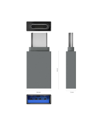 AISENS Mini Adaptador Aluminio USB 3.2 Gen1 3A, Tipo USB-C M-A H, Gris