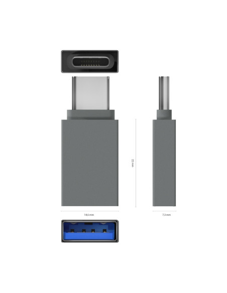 AISENS Mini Adaptador Aluminio USB 3.2 Gen1 3A, Tipo USB-C M-A H, Gris