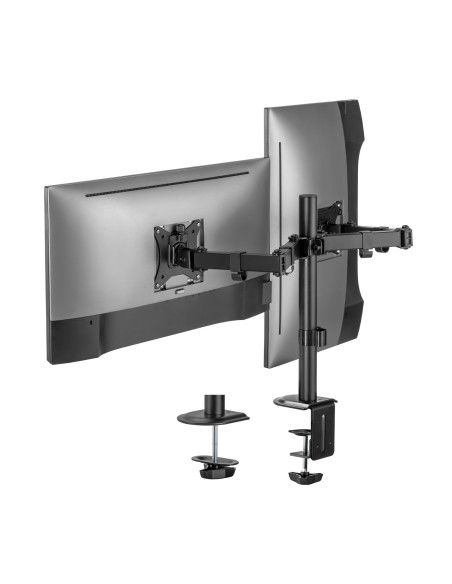 AISENS Soporte de Mesa ECO Giratorio e Inclinable para Monitor TV 9Kg (3 Pivotes, 2 Brazos) de 17-32, Negro