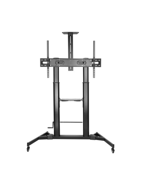 AISENS Soporte de Suelo ECO con Ruedas y Manivela, Bandeja para DVD y Soporte de Cámara para Monitor TV 100Kg de 60-100, Negro