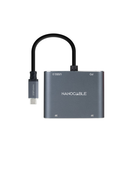 Nanocable Conversor USB-C a 2xHDMI USB2.0 PD, 15 cm, Gris