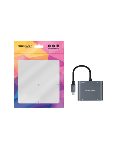 Nanocable Conversor USB-C a 2xHDMI USB2.0 PD, 15 cm, Gris
