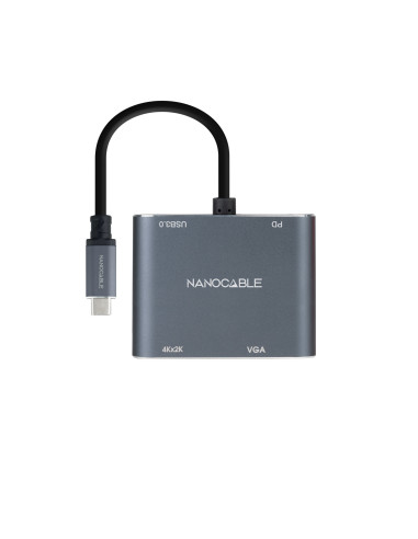 Nanocable Conversor USB-C a HDMI VGA USB3.0 PD 15 cm, Gris
