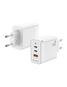 AISENS Cargador Gan 65W, 2xUSB-C PD3.0 QC4.0, 1xUSB-A QC3.0, Blanco