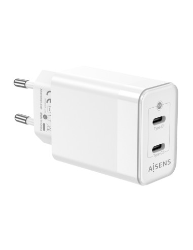 AISENS Cargador Gan 45W, 2xUSB-C PD3.0 QC4.0, Blanco