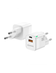 AISENS Cargador Gan 20W, 1xUSB-C PD3.0 QC4.0, 1xUSB-A QC3.0, Blanco
