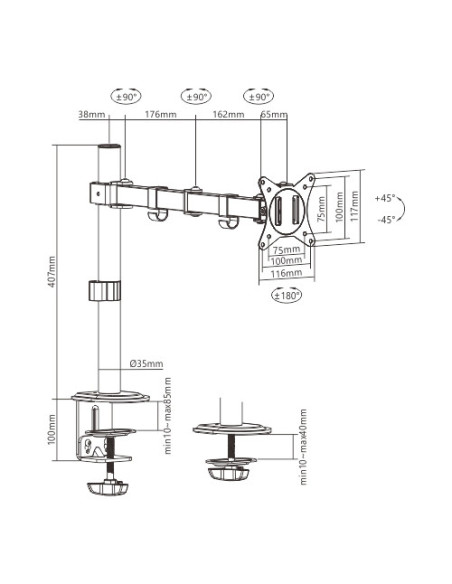 Gembird MA-D1-01 soporte para monitor 81,3 cm (32") Escritorio Negro