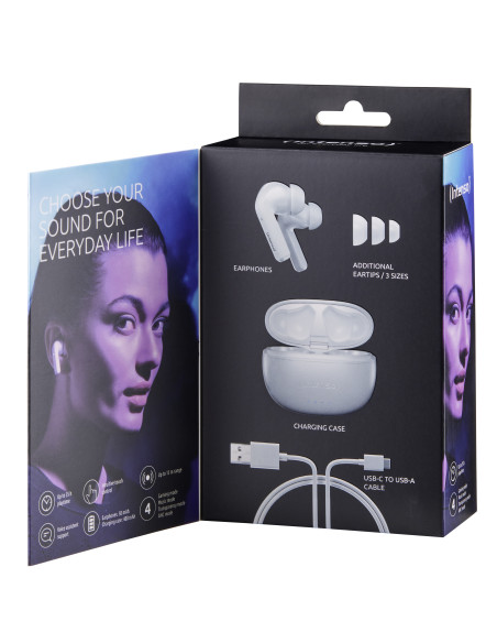 Intenso White Buds T302A Auriculares True Wireless Stereo (TWS) Dentro de oído Llamadas Música Deporte Uso diario USB Tipo C