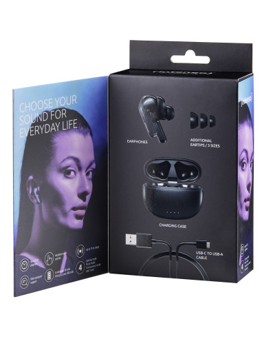 Intenso Black Buds T300A Auriculares True Wireless Stereo (TWS) Dentro de oído Llamadas Música Deporte Uso diario USB Tipo C