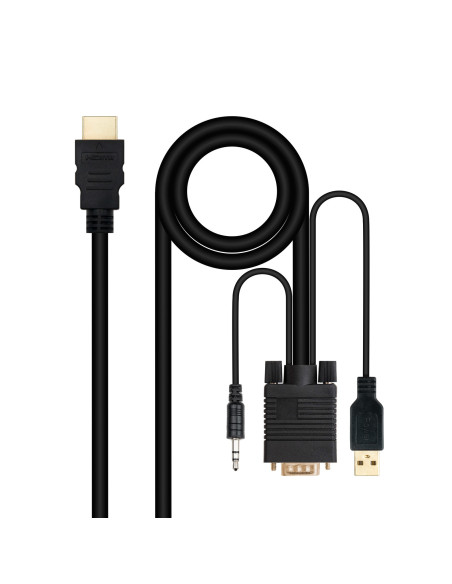 Nanocable Cable Conversor HDMI a VGA+Audio+USB, 1.8 m, Negro