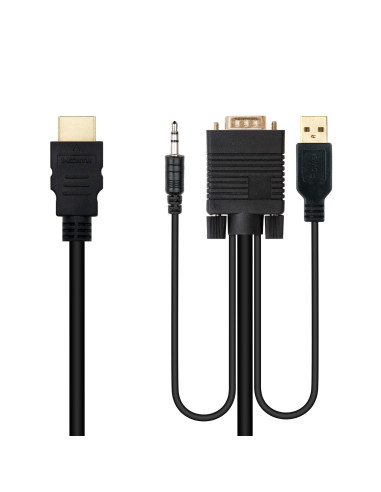 Nanocable Cable Conversor HDMI a VGA+Audio+USB, 1.8 m, Negro