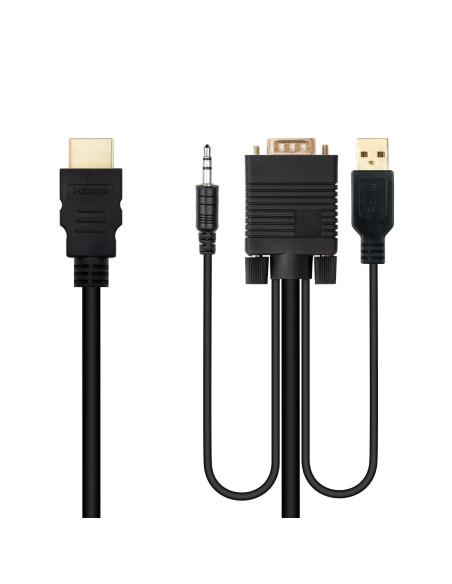 Nanocable Cable Conversor HDMI a VGA+Audio+USB, 1.8 m, Negro