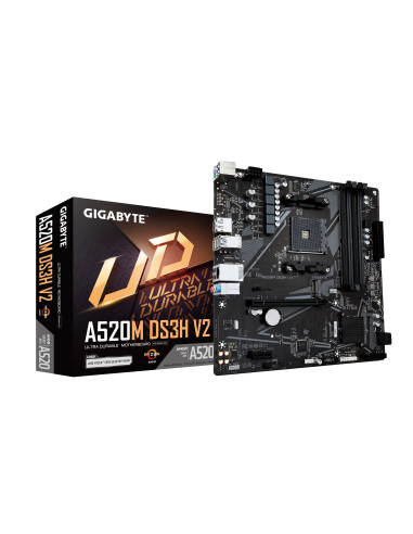 GIGABYTE Placa base A520M DS3H V2 - Soporta CPUs AMD Ryzen serie 5000 AM4, hasta 4733 MHz DDR4 (OC), PCIe 3.0 x16, LAN GbE, USB