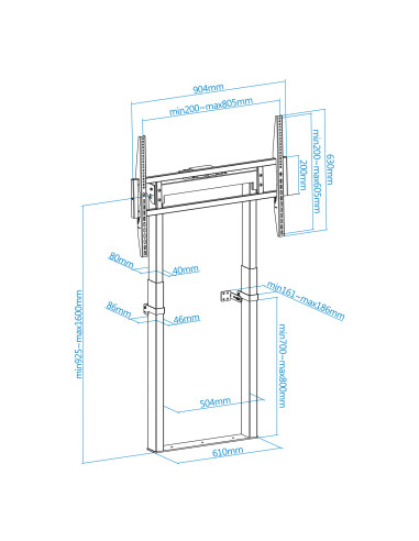 TooQ TITAN Soporte de Suelo Fijo con Regulación Eléctrica de Altura para Pantallas 55"-100", Negro