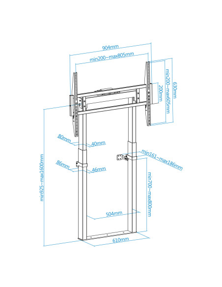 TooQ TITAN Soporte de Suelo Fijo con Regulación Eléctrica de Altura para Pantallas 55"-100", Negro