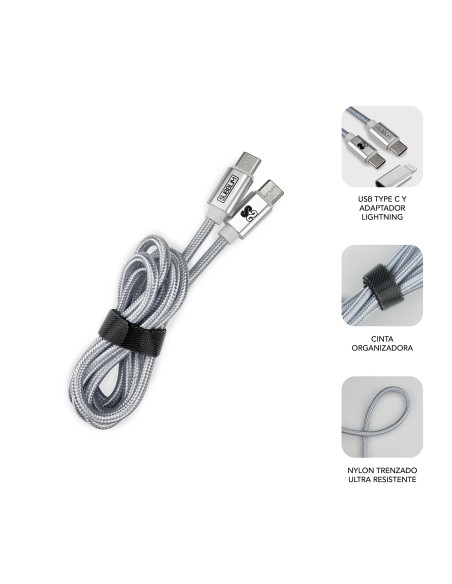 SUBBLIM CARGADOR ULTRA RAPIDO 2xUSB DE PARED PD25W+QC3.0+Cable C to C y lightning Blanco
