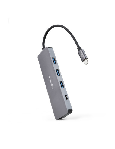 Nanocable Hub USB-C a 3xUSB3.0 H + 1xUSB-C H Aluminio 10 cm, Gris