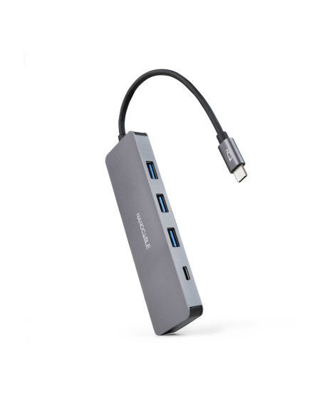Nanocable Hub USB-C a 3xUSB3.0 H + 1xUSB-C H Aluminio 10 cm, Gris
