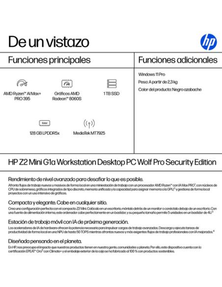 HP Z2 G1a Wolf Pro Security Edition Copilot+ PC AMD Ryzen AI Max+ PRO 395 128 GB LPDDR5x-SDRAM 1 TB SSD Windows 11 Pro Mini PC P