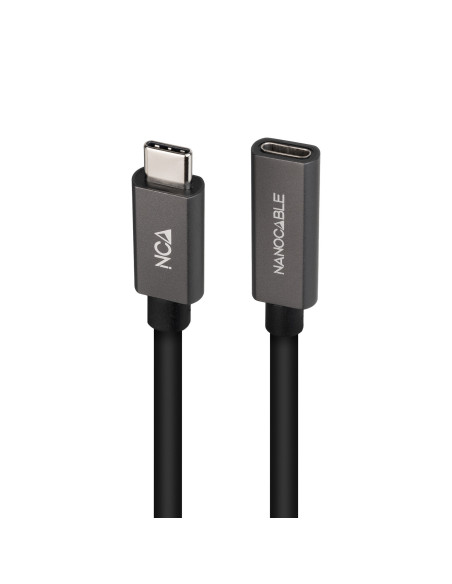 Nanocable Cable Prolongador USB-C 3.2 Gen2x2 20Gbps 3A, 4K 60Hz, USB-C M-USB-C H, Negro, 0.5 m