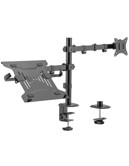 Ewent EW1519 soporte para ordenador portátil Soporte de mesa con estante para ordenador portátil y brazo para monitor Negro