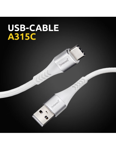 Intenso Cable de carga datos USB-C A315C, 1,5 m, carga rápida hasta 60 vatios, blanco