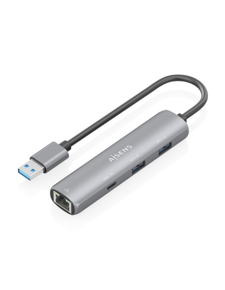 AISENS USB3.0 Dock USB-A A Ethernet Gigabit + Hub 1xUSB-C+2xUSB-A, Gris, 15cm