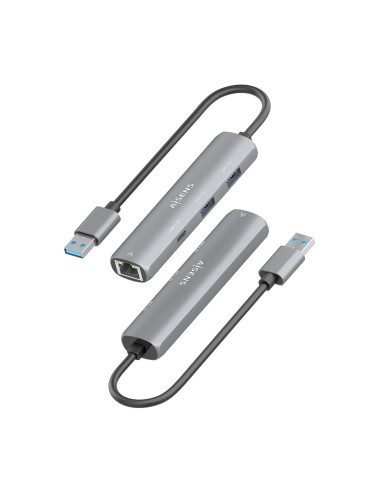 AISENS USB3.0 Dock USB-A A Ethernet Gigabit + Hub 1xUSB-C+2xUSB-A, Gris, 15cm