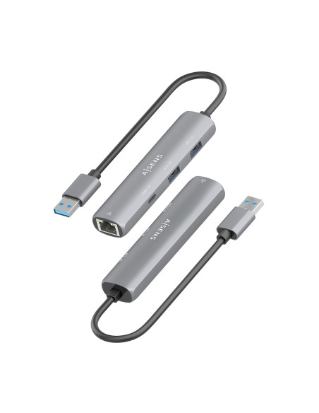 AISENS USB3.0 Dock USB-A A Ethernet Gigabit + Hub 1xUSB-C+2xUSB-A, Gris, 15cm